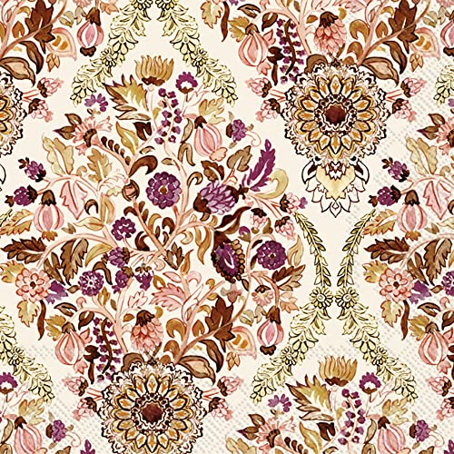 Boston International IHR Floral Fall Autumn Thanksgiving 3-Ply Paper Napkins, 20-Count Cocktail Size, Dea- Cream