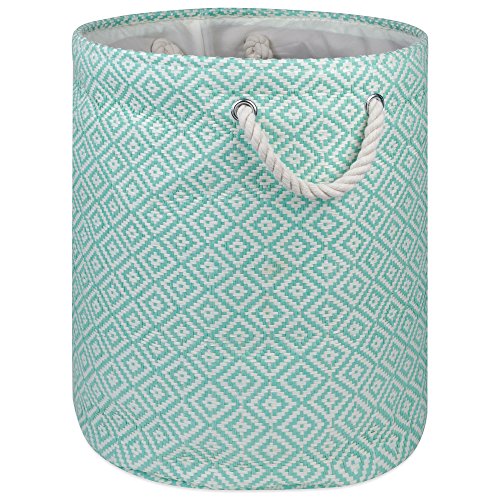 DII Design Geo Diamond Woven Paper Laundry Hamper or Storage Bin, Large Round, Aqua
