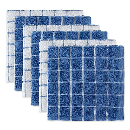 DII Design Basic Terry Collection Windowpane Dishcloth Set, 12x12, Blueberry, 6 Piece