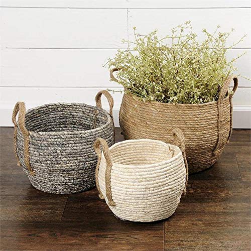 Blossom Bucket 2066-60057 Corn Husk Rope Rounded Baskets with Jute Handles, Set of 3