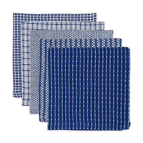 DII Design Ultra Absorbent, Everyday Cotton Kitchen Towels, Dishcloth Set, Assorted Blue, 5 Piece