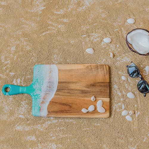Lynn & Liana Designs Medium Acacia Cheeseboard Caribbean Blue, 16-inch Length, 8-inch Width, Serveware, Kitchen