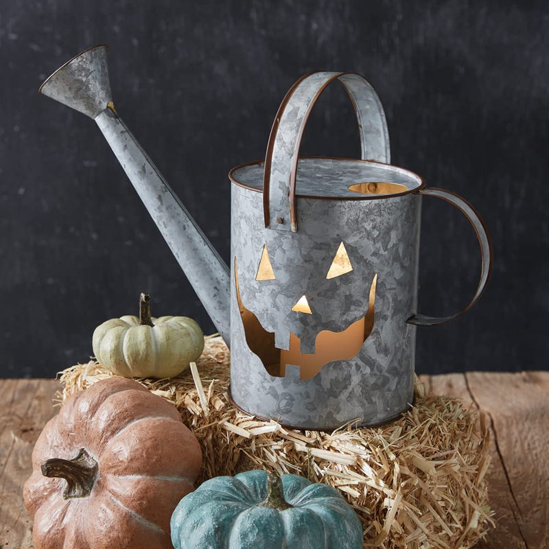 CTW Home Collection Metal Jack-O-Lantern Watering Can Luminary, 15-inch Width, Spooky Halloween Decoration