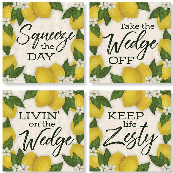 Carson Home Lemon House Coaster, 4-inch Square, Set of 4