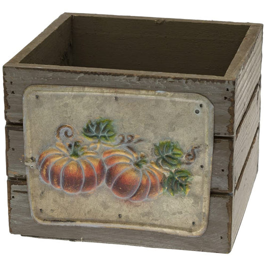 Boston International Fall Autumn Harvest Thanksgiving Small Wooden Crate Cocktail Napkin Holder, 5.5 x 4.5-Inches, Mushroom