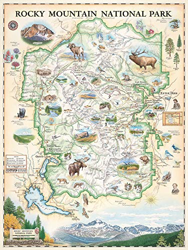 Xplorer Maps Rocky Mountain National Park Hand-Drawn Map Poster - Authentic 18x24 Inch Vintage-Style Wall Art - Lithographic Print with Soy-Based Inks - Unique Gift for History Buffs, Travelers, Teachers, or Home Decor - All-Ages - Made In USA