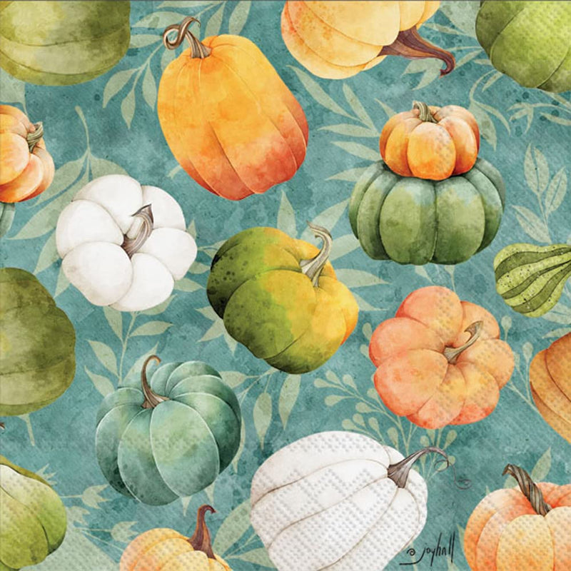 IHR Ideal Home Range Cocktail Napkins Disposable 3-Ply Paper Beverage Napkins, 5" x 5", Rolling Pumpkins, 20 Count