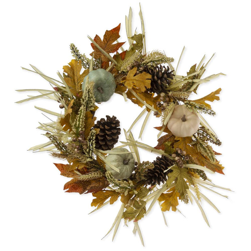 Boston International Fall Wreath for Front Door and Wall Autumn Thanksgiving Decorations, 22-Inches, Blue Pumpkins & Pinecones