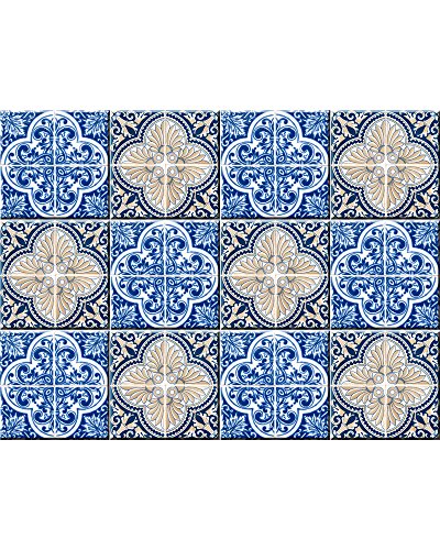 Mi Alma Authentic Tile Stickers 24 PC Set Spanish Design Wall Tile Decal Perfect for Kitchen Backsplash or Bathroom Tiles Vinyl Art Easy to Install Peel and Stick (4x4 Inch, Classic Blue H120)