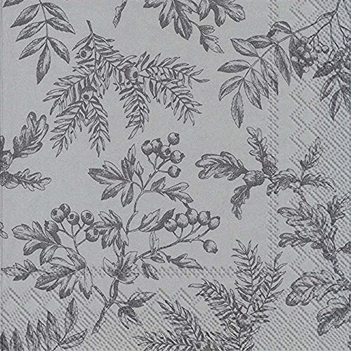 Boston International IHR 3-Ply Paper Napkins, 20-Count Lunch Size, Silents Plants Silver