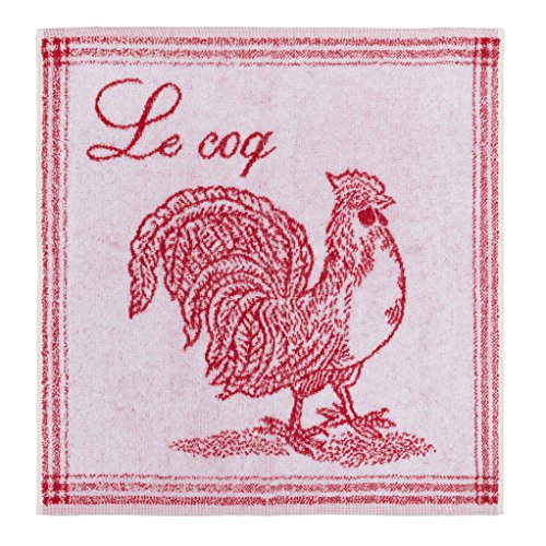 Coucke French Cotton Square Terry Towel, Coq Rouge, 20-Inches by 20-Inches, Red