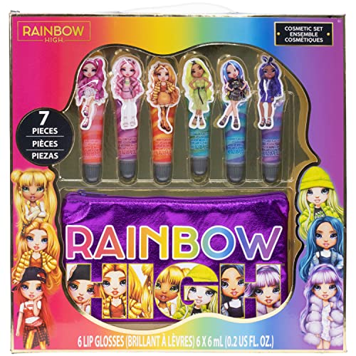 UPD Townley Girl Rainbow High 7 Pcs Makeup Set with 6 Flavored and Swirled Lip Glosses & Bonus Bag for Girls Ages 6+ Perfect for Parties, Sleepovers and Makeovers