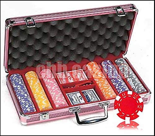 CHH 300 Piece Aluminum Chip Case with Room For 2 Decks & Dice, Pink