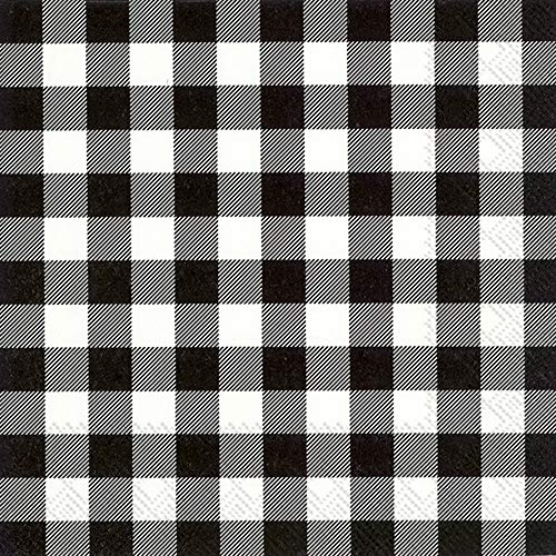 Boston International IHR 20-Count Beverage/Cocktail 3-Ply Paper Napkins, 5 x 5-Inches, Buffalo Check Black