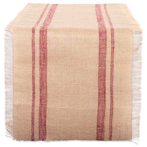 DII Design Jute Burlap Collection Kitchen Tabletop, Table Runner, 14x72, Red Double Stripe