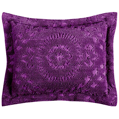 Better Trends Rio Collection is super soft and light weight in Floral Design 100 Percent Cotton Tufted Unique Luxurious Machine Washable Tumble Dry, Standard Sham, Plum