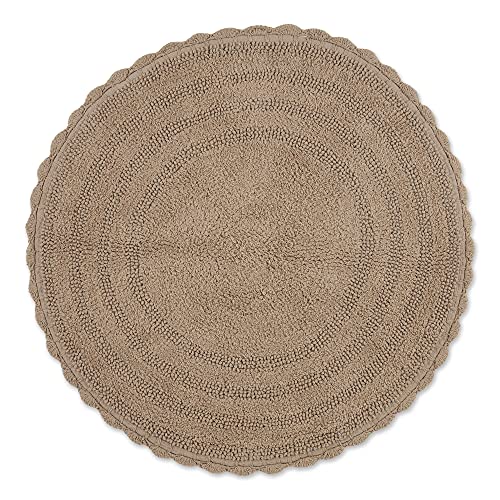 DII Design Crochet Collection Reversible Bath Mat, Round, 27.5" Diameter, Stone