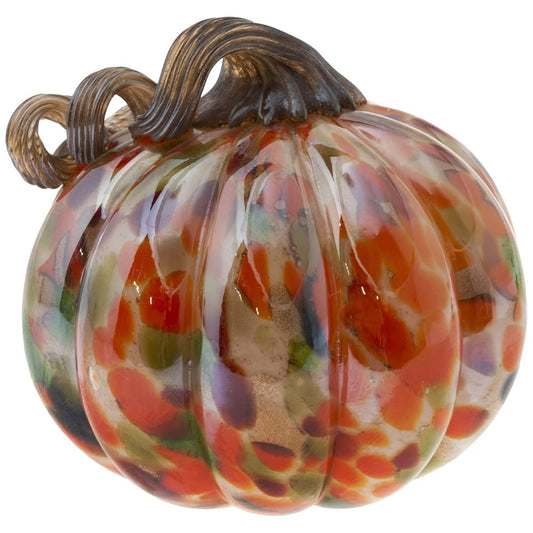 Boston International Pumpkin Fall Autumn Harvest Thanksgiving Tabletop Decorations Hand Blown Glass, Small, Orange Confetti