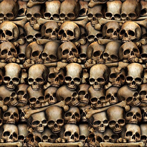 Beistle Skulls and Bones Halloween Printed Plastic Photography Backdrop Dark Creepy Catacombs Decorations for Haunted House Parties, 4' x 30', Black/Off White/Brown