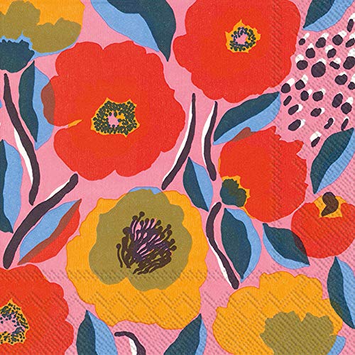 Boston International IHR Marimekko 20-Count Luncheon 3-Ply Paper Napkins, 6.5 x 6.5-Inches, Rosarium Rose