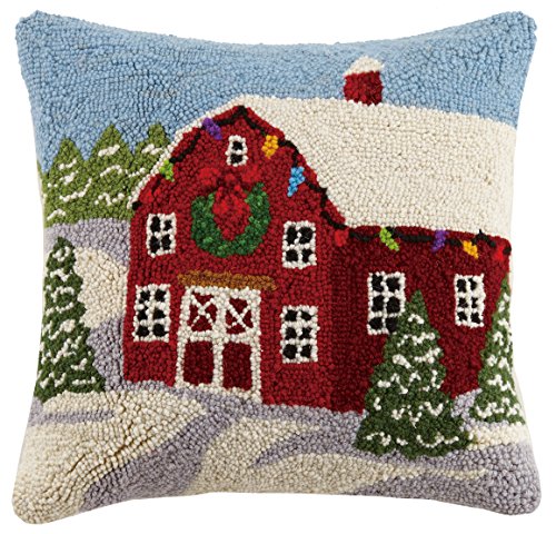 Peking Handicraft Winter Barn Hook Wool Throw Pillow, Multicolored