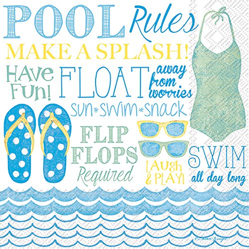 Boston International Celebrate the Home Summer 3-Ply Paper Cocktail Napkins, Pool Rules, 20-Count