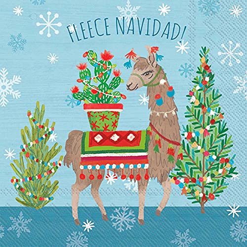 Boston International IHR 3-Ply Paper Napkins, 20-Count Lunch Size, Fleece Navidad Light Blue