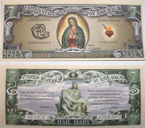 American Art Classics Set of 10 Bills-The Virgin Mary 7 Dollar Bill