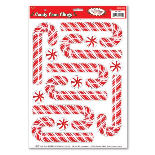 Beistle 22115 8-Piece Red and White Candy Cane Clings-1 Sheet