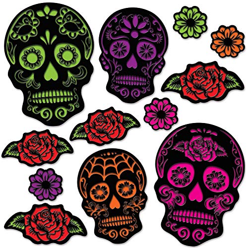 Beistle Day Of The Dead Sugar Skull Halloween Cutouts - 12 Pcs.