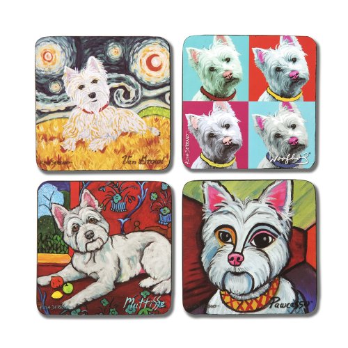 Pavilion Gift Company Paw Palettes "Westie" Coaster, 4 by 4-Inch, Set of 4