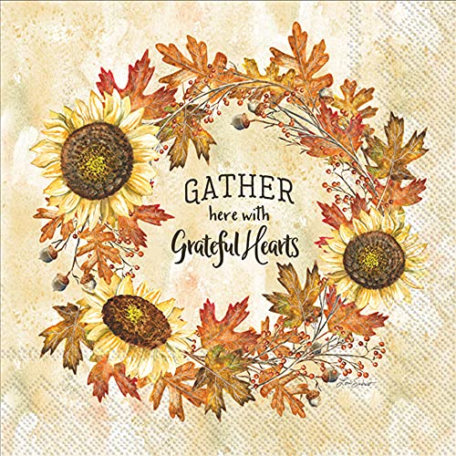 Boston International IHR 3-Ply Cocktail Beverage Paper Napkins, 5 x 5-Inches, Gather Here Fall Days