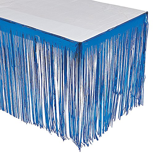 Fun Express BLUE FRINGE TABLESKIRT - Party Supplies - 1 Piece