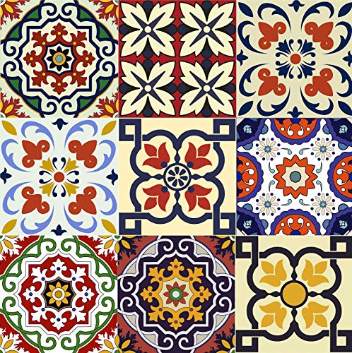 Mi Alma Backsplash Tile Stickers 24 PC Set Traditional Talavera Tiles Stickers Bathroom & Kitchen Tile Decals Easy to Apply Just Peel and Stick Home Decor 6x6 Inch (Kitchen Tiles Stickers D1)
