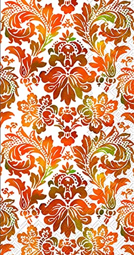 Boston International IHR 3-Ply Guest Towel Buffet Fall Autumn Halloween Thanksgiving Paper Napkins, 16-Count, Autumn Damask