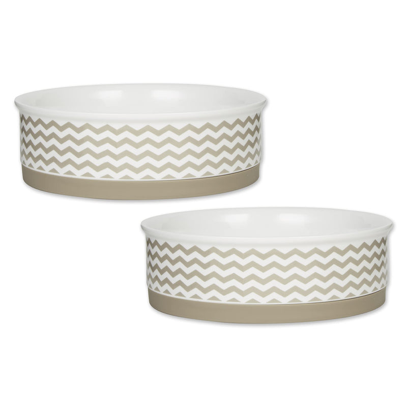 Bone Dry Ceramic Pet Collection Chevron, Large Set, 7.5x2.4, Stone, 2 Piece