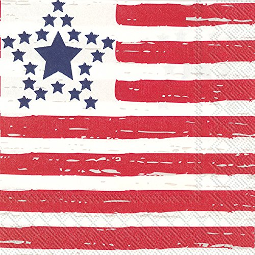 Boston International Celebrate the Home Patriotic 3-Ply Paper Cocktail Napkins, Distressed Flag, 20 Count