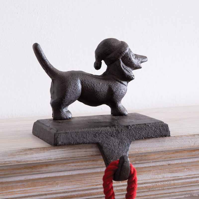 CTW Home Collection Cast Iron Dachshund Christmas Stocking Holder, 6.75-inch Height, Holiday Season Decoration