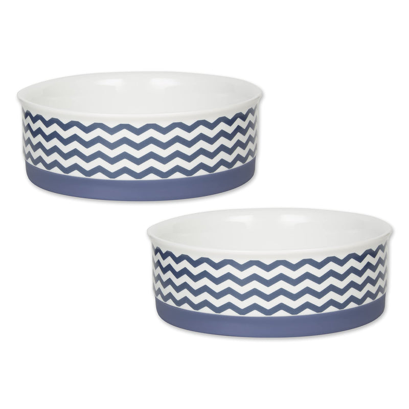 Bone Dry Ceramic Pet Collection Chevron, Medium Set, 6x2, French Blue, 2 Piece