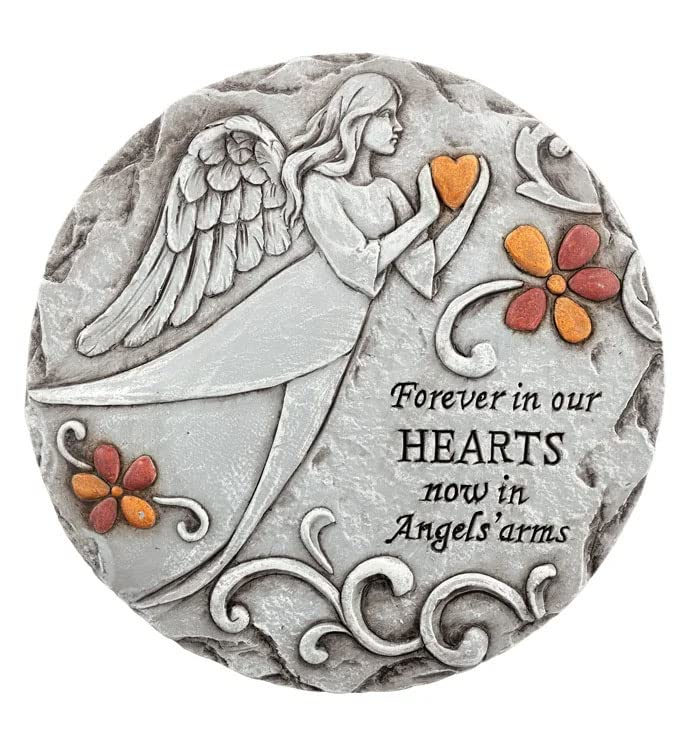 Napco Angel Holding Heart Grey 10 x 10 Concrete Memorial Stepping Stone