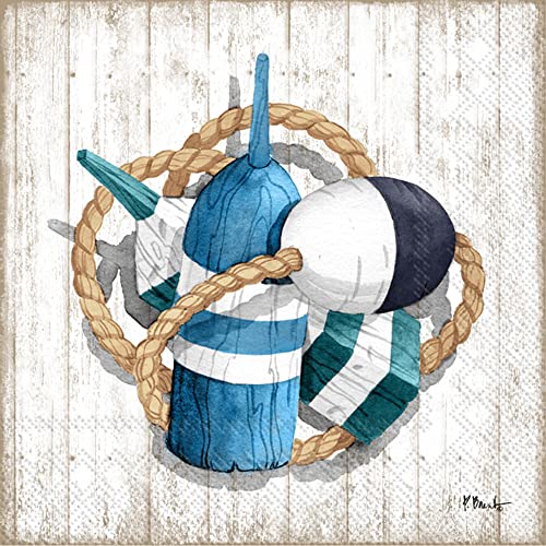 Boston International IHR Ideal Home Range 3-Ply Paper Napkins Coastal Nautical Beach Designs, 20-Count Cocktail Size, Fairhaven Buoys