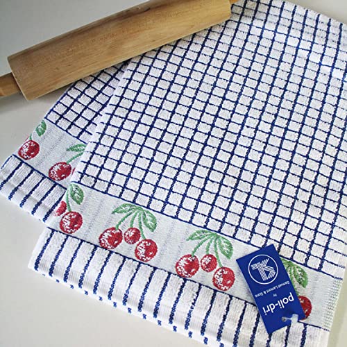 Samuel Lamont Poli-dri Jacquard Towel White with Blue and CHERRIES trim