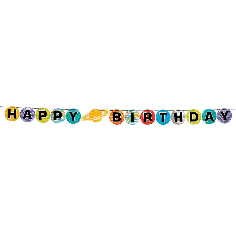 Fun Express - Space Party Happy Bday Pennant Banner for Birthday - Party Decor - Hanging Decor - Pennants - Birthday - 1 Piece