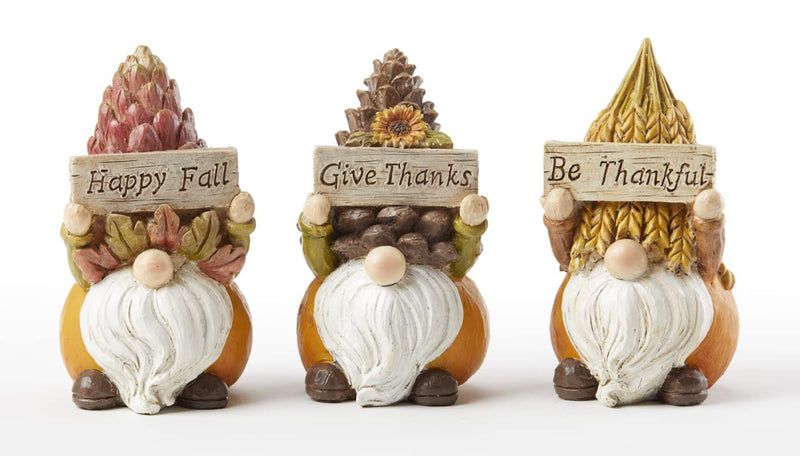 Delton Resin Harvest Gnome with Sign, 3 Assortment