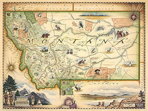 Xplorer Maps Montana State Hand-Drawn Map Poster - Authentic 24X18 Inch Vintage-Style Wall Art - Lithographic Print with Soy-Based Inks - Unique Gift for History Buffs, Travelers, Teachers, or Home Decor - All-Ages - Made In USA