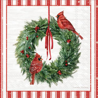 IHR Ideal Home Range Cocktail Disposable 3-Ply Paper Beverage Napkins, 5" x 5", Cardinal Wreath Countryside