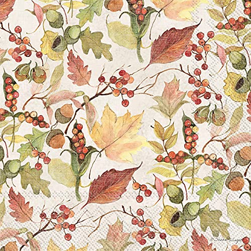Boston International IHR 3-Ply Lunch Paper Napkins, 6.5 x 6.5-Inches, Leaves And Berries