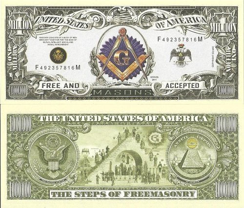 American Art Classics Freemason - Masonic Million Dollar Bill - Limited Edition Collectible Novelty Dollar Bill in Currency Holder Protector - Best Gift Or Keepsake for Masons