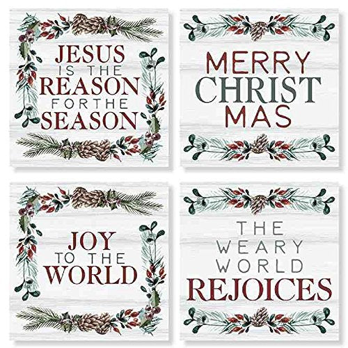Carson Religious Pine Square House Coaster Set, Multicolor,