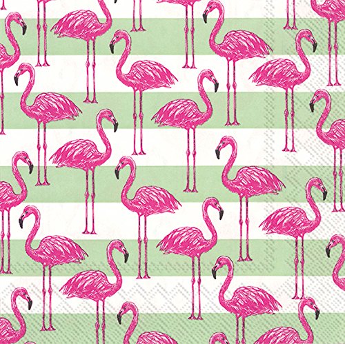 Boston International IHR Rosanne Beck Collections Cocktail Beverage Paper Napkins, 5" x 5", Flamingo Stripe